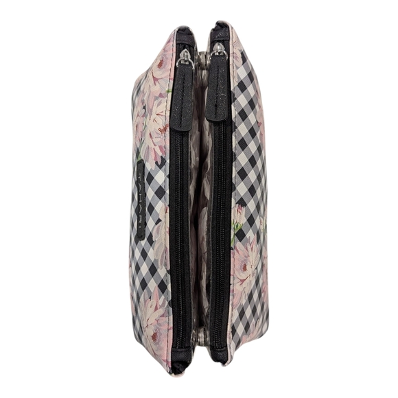 Tahari Black and Gray Checkered Floral Cosmetic Bag - Picture 5 of 6